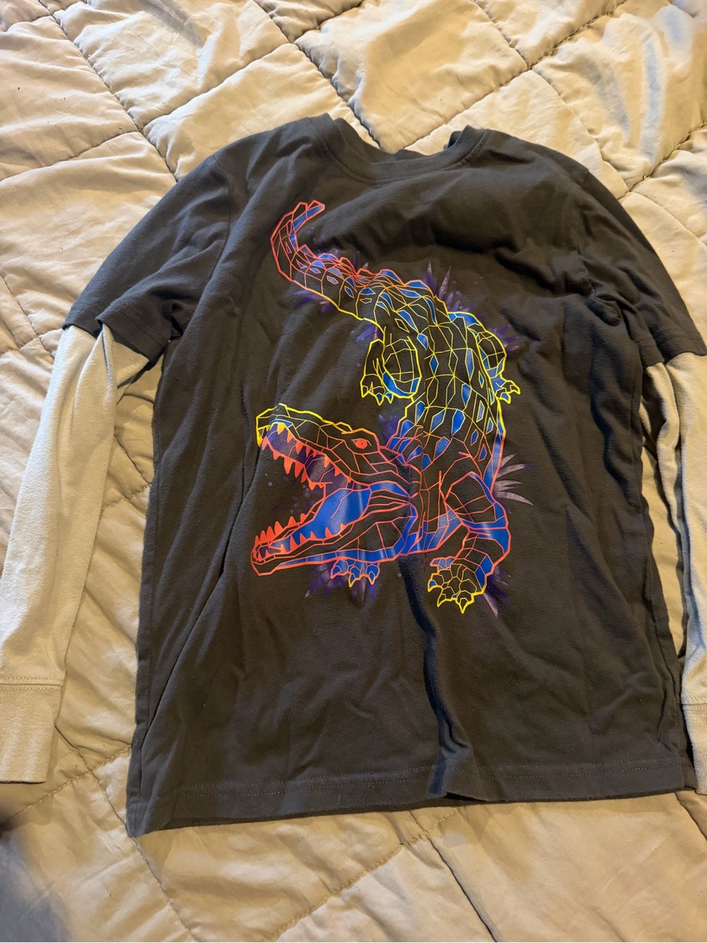 jumping beans Black Long-Sleeve Tee with Neon Crocodile Graphic